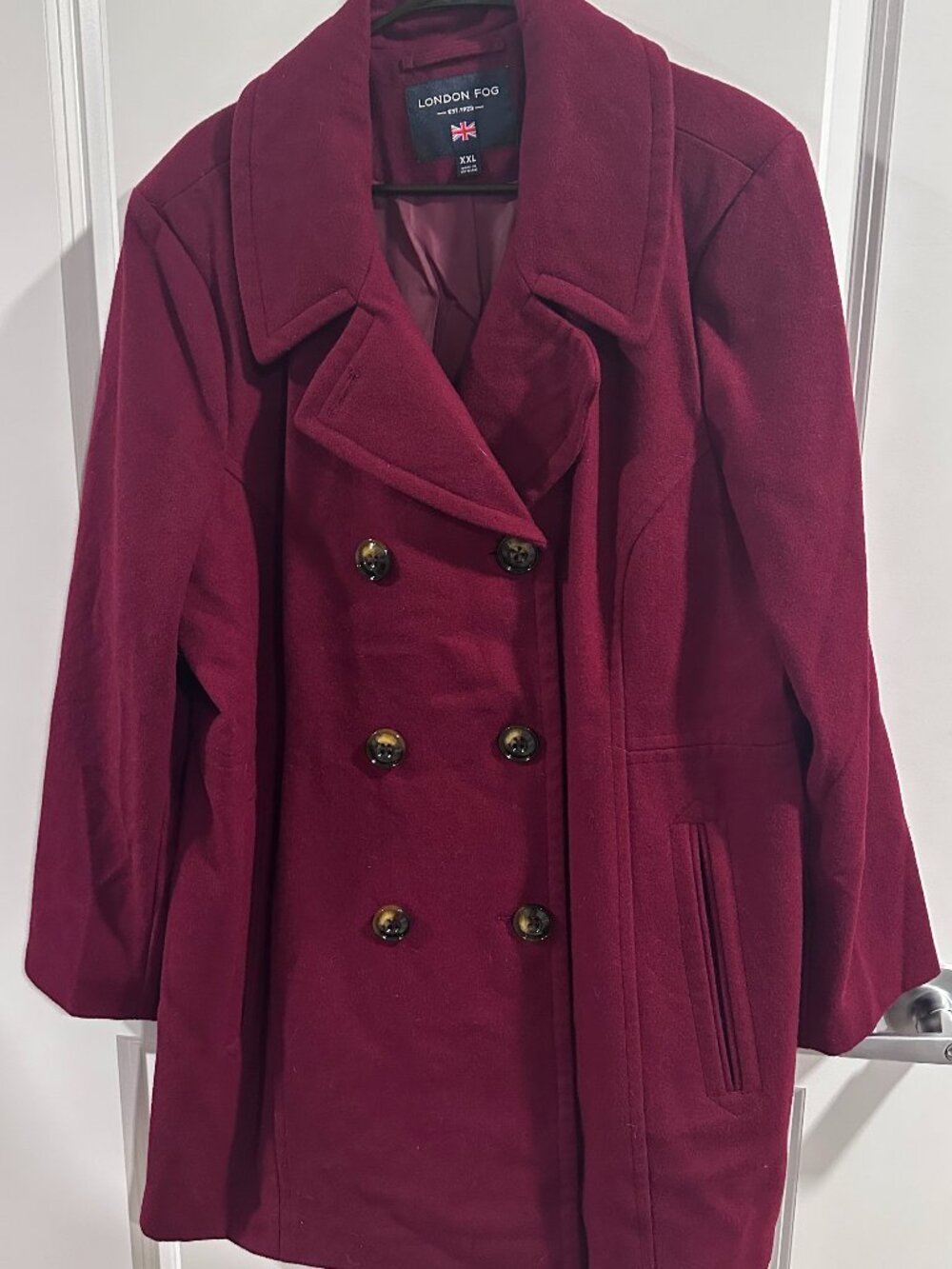 London Fog Burgandy Double Breasted Pea Coat